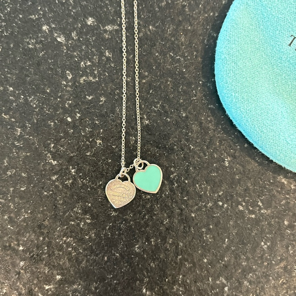 Return to Tiffany blue heart double pendant necklace